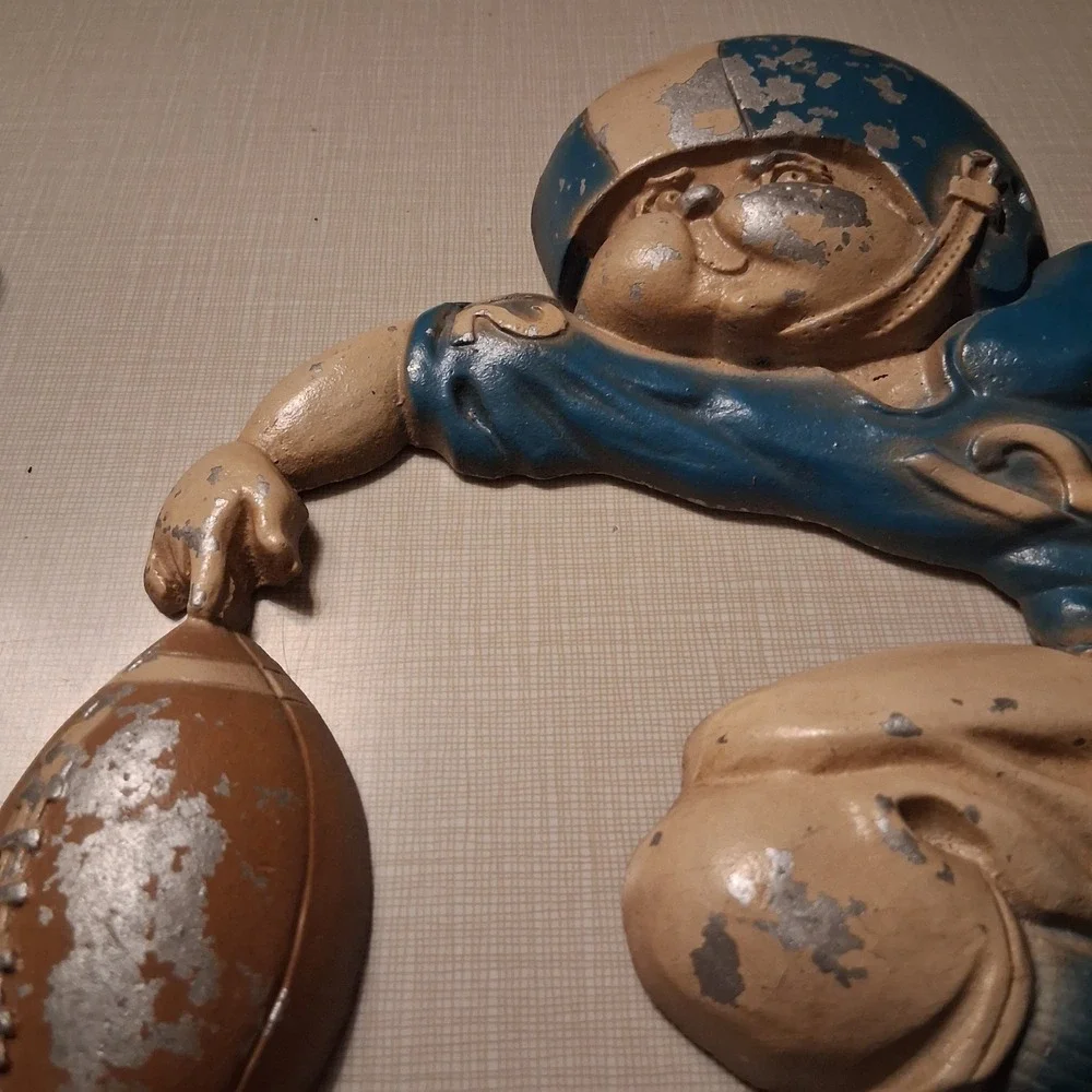 Vintage 1976 HCM Cast Aluminum Football Player Wall Plaques Pair USA